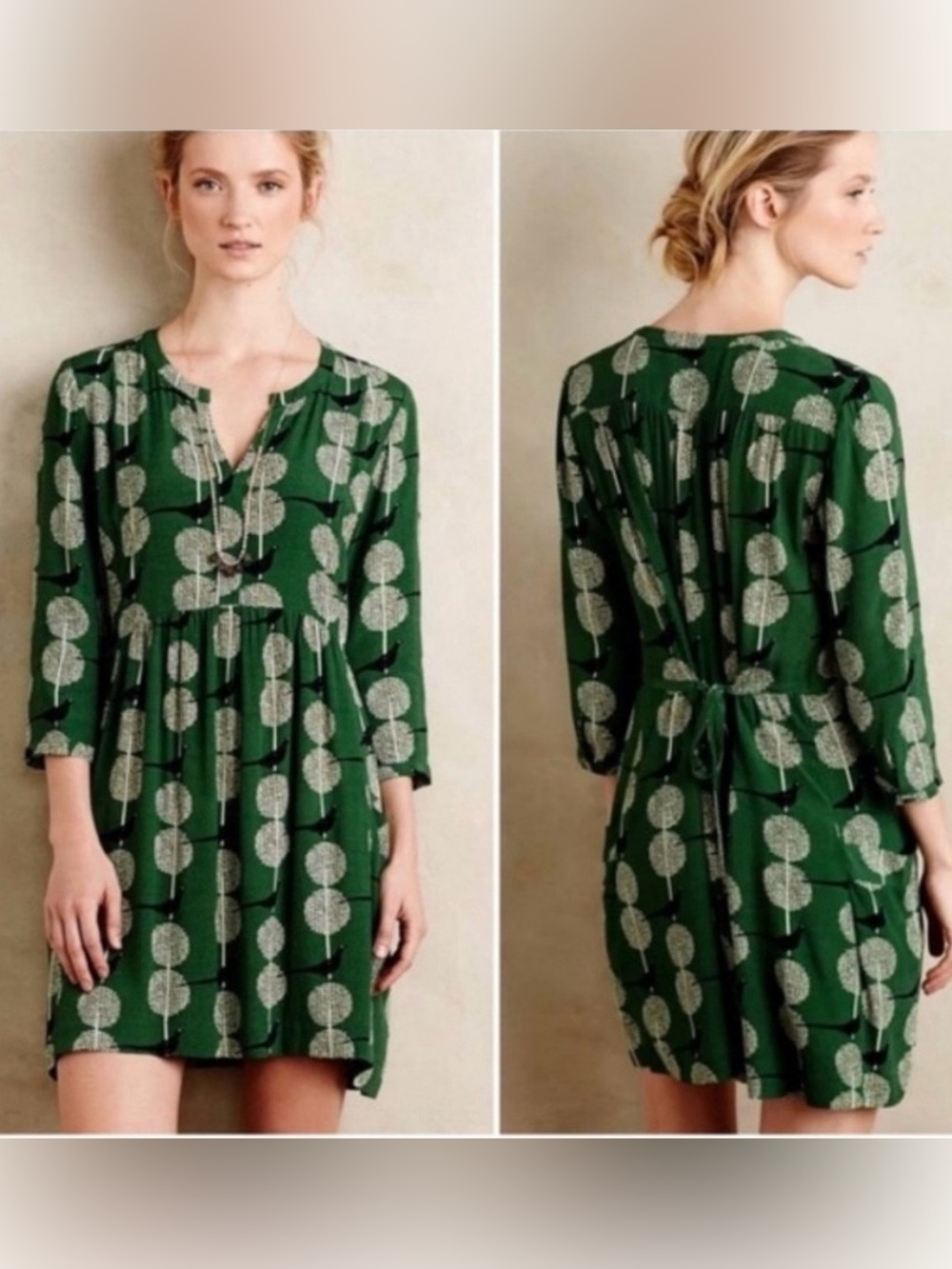 Anthropologie Devery Dress Maeve Bird Print